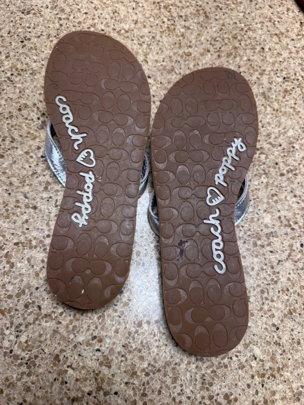 Coach Poppy Silver Women's Flip Flop Sandals - Metallic Casual Summer Slides